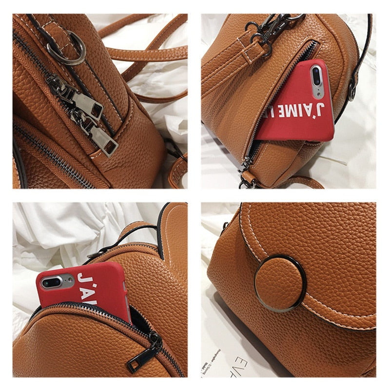 Petit sac à dos femme en simili marron