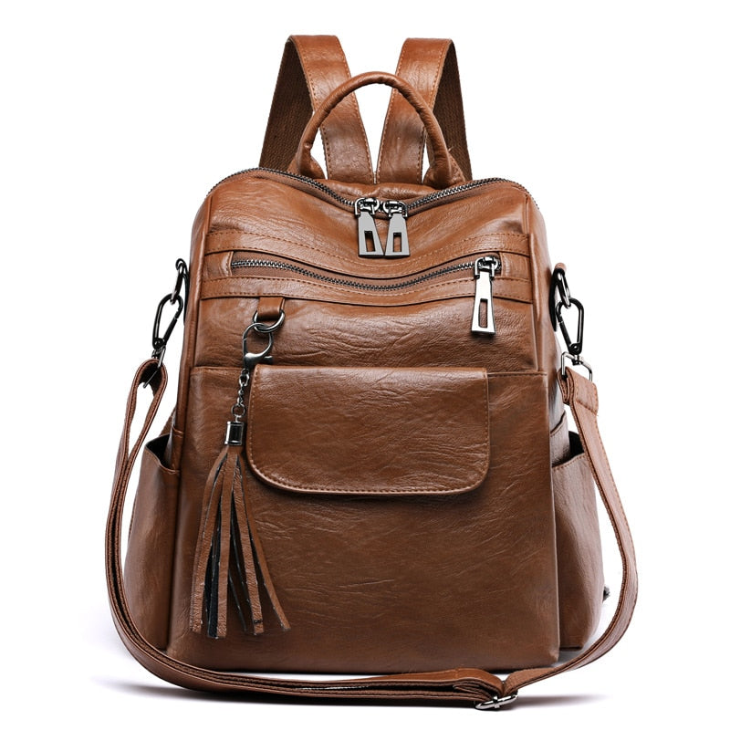 Sac à dos femme en PU marron