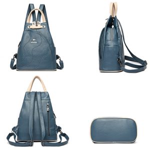 Sac à dos noir pour femme simili cuir PU avec poignée blanche