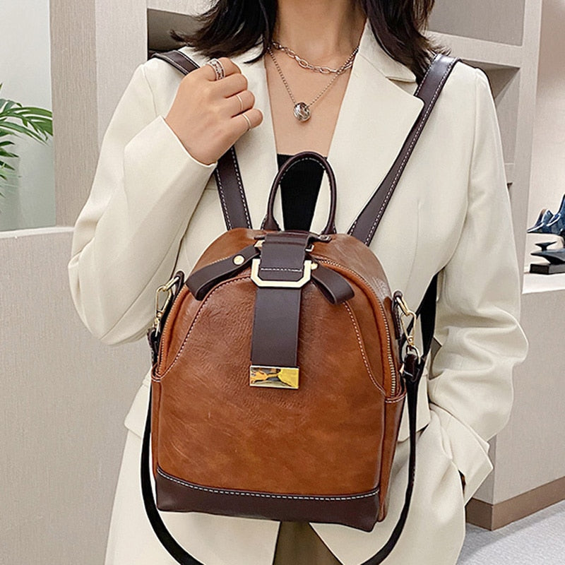 Petit sac à dos simili cuir marron