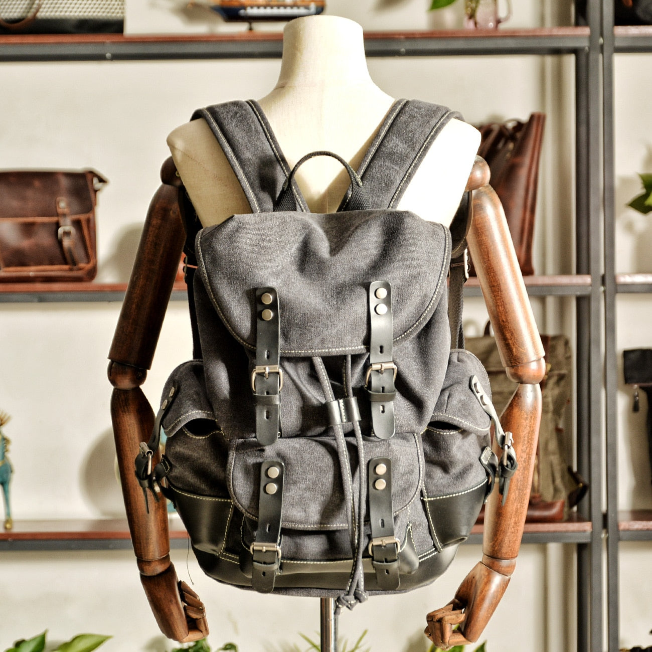 Sac à dos toile et cuir bohème