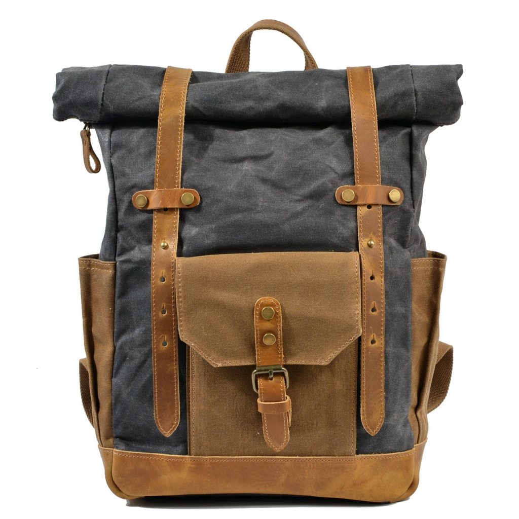 Sac à dos en toile et cuir grand format