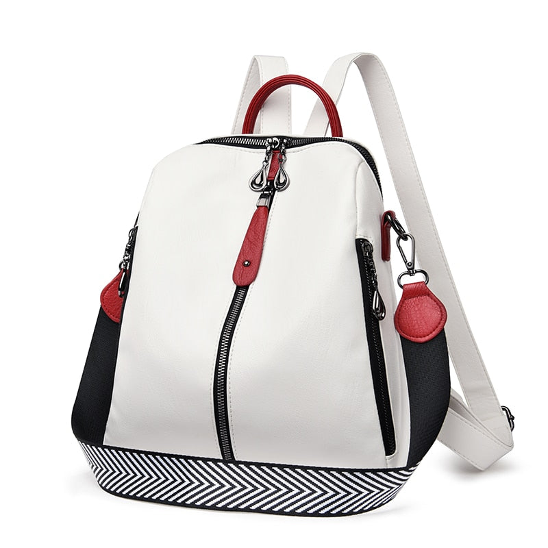 Sac à dos en cuir simili rouge et blanc de ville