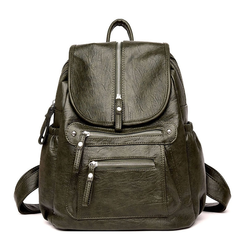 Sac à dos femme vert en simili cuir mouton – Image 2