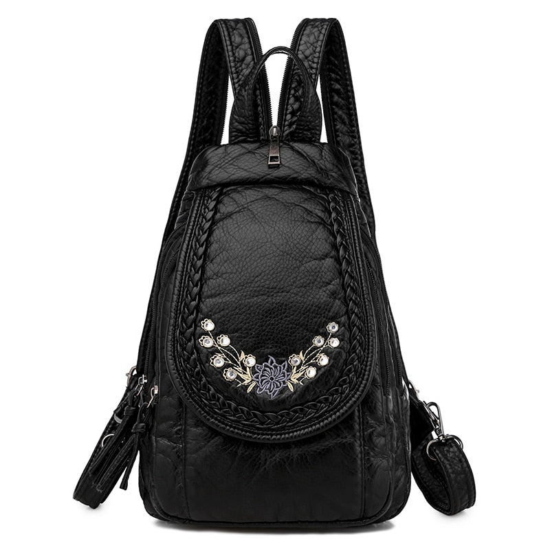 Sac à dos en cuir simili souple noir avec motif – Image 2
