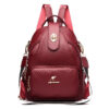 Sac à dos en similicuir rouge femme multiples poches
