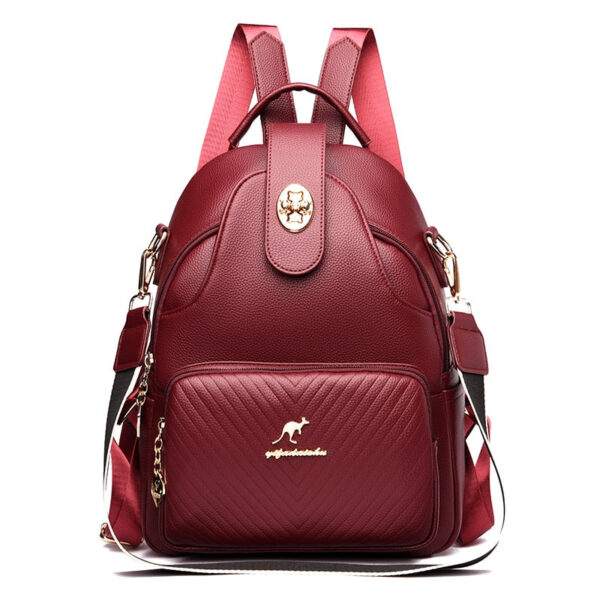 Sac à dos en similicuir rouge femme multiples poches
