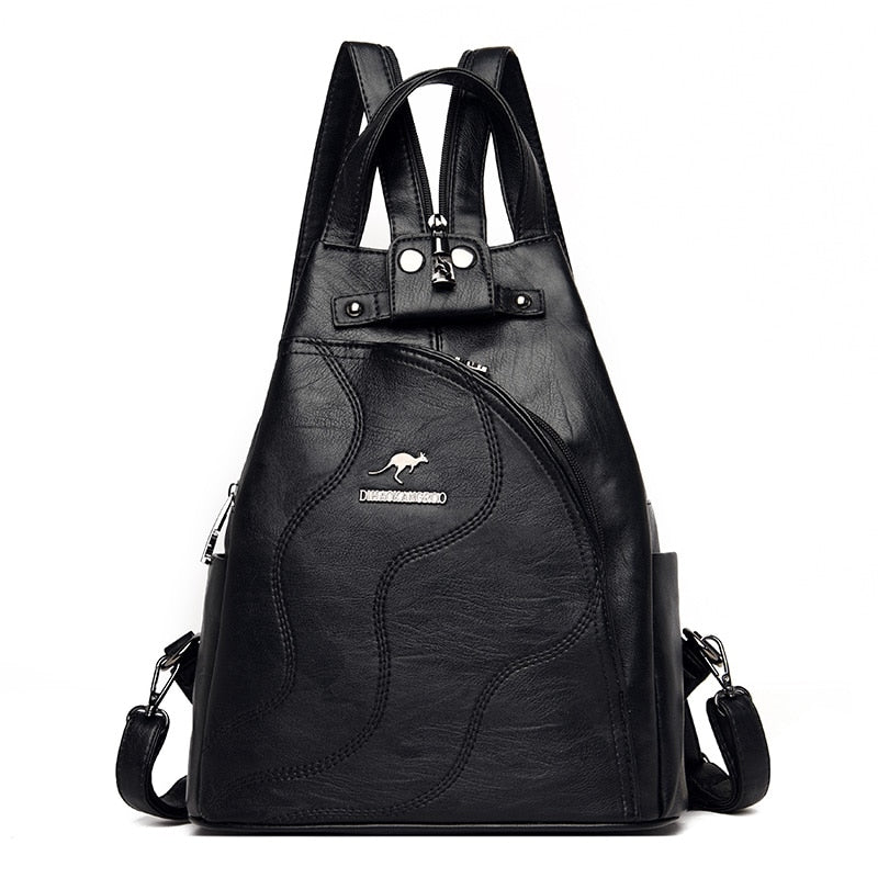 Sac à dos pour femme simili cuir PU noir – Image 2
