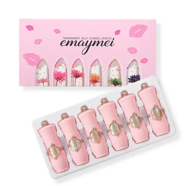 Lot de 6 rouges à lèvres type gelée transparente aux fleurs séchées